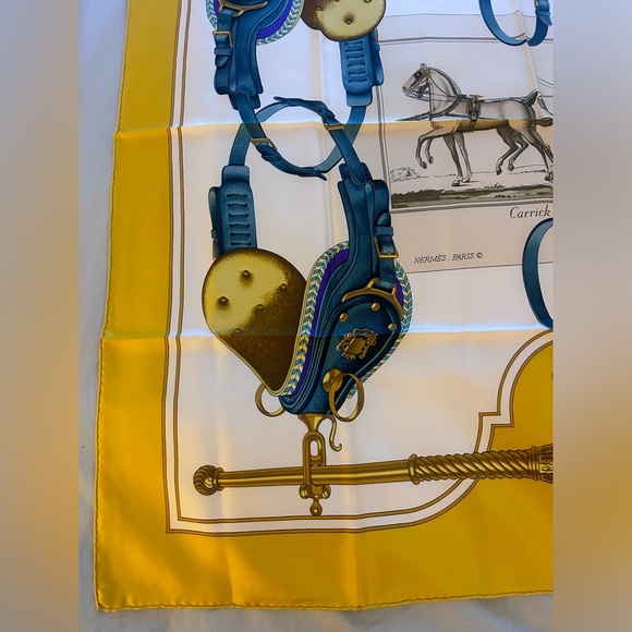 Vintage Hermes Silk Scarf Carrick a Pompe Lord & Taylor Yellow 90cm - Picture 5 of 9